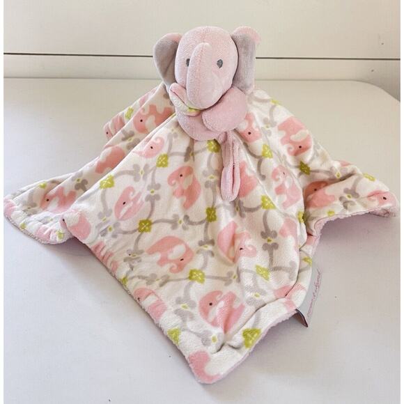 Blankets and Beyond Pink Elephant White Gray Blanket Soft Lovey Security Baby - Picture 1 of 6